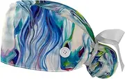 [WOSHJIUK] Working Hat 2 Pack Scrub Caps for Women,Abstract Art Colorful Horse,Tie Back Cap Adjustable Scrub Hat