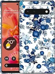 GlamCase for Google Pixel 6 5G, Google Pixel 6 5G Case - Blue Floral Pattern Design Printed Slim & Sleek Cute Plastic Hard Protective Designer Back Phone Case/Cover for Google Pixel 6 5G