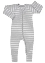 Bonds Baby Ribbed Zip Wondersuit Grey/White Striped Sizes 0000 & 00