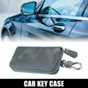 Leather Auto Key Fob Case Holder Smart Keychain Cover with Metal Hook Blue