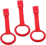 LALADEFIEE Baby Pull up Rings for Playpen 3 Pieces Crib Hanging Toddler Hand Pull Standing Learning Tool Red Color