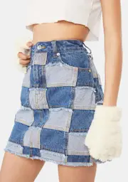 [x-Girl] Patchwork Denim Skirt