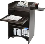 PANEKOLO Mobile Floor Lecture with Side Shelf and Keyboard Tray Portable Church Lawn Pulpit Presentation Classroom Stand Movable Desk for Church