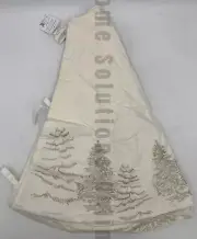 Pottery Barn Rustic Forest Holiday Christmas Tree Skirt 60" D Ivory Gold #119B