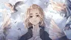 Anime mikey blonde birds face looking at Playmat Gaming Mat Desk