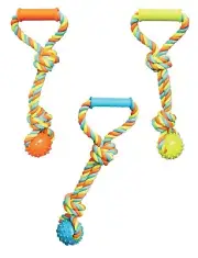 Dog Rope Toss Fetch Tug Toy With Tough Spike Ball & Handle Play and Floss Teeth