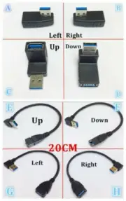 USB 3.0 Male to Female 90 Degree Up Down Right Left Angle Adapter Extension Cord