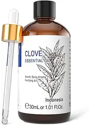 HIQILI Clove Oil 1 Fl Oz, 100%% Pure Undiluted Clove Essential Oil for Teeth, Gums, Diffuser, Aromatherapy, Skin & Hair Care - 30ml