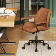 CostwayOffice Chair Swivel Computer Chair Suede Fabric with Padded Arms-Brown