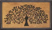 Natural Coir Front Door Mat Tree of Life Design with Black Border