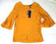 MISTER ZIMI Peggy Top in Mustard SIZE 12 Blouse 3/4 Sleeve BNWT