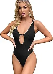 [RPAEOY] Women Swimming Costume One Piece Swimsuit Tummy Control Cut Out Low Back V Neck Cross Strap Sexy Push Up Beach Swimwear Bikini Bathing Suit