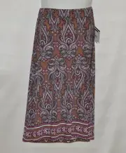Bob Mackie Paisley Print Pull-on Knit Midi Skirt Size S Brown Multi