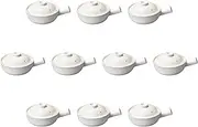 Set of 10 White Glazed Single Handle Pot, 10 x 7.3 x 2.6 inches (25.5 x 18.5 x 6.7 cm) | Setomonohonpo Au Gratin Dish, Ceramic, Set