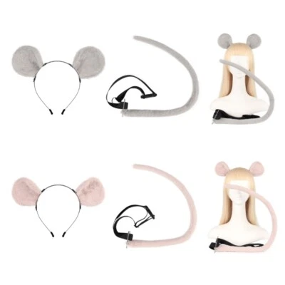 Anime-Cosplay Props Mouse Ears and Tail Set Plush Furry Ears Hairhoop with Tail