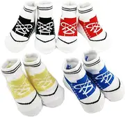 [kilofly] Non-Skid Baby Boy Sneaker Socks, 4 pairs, Infants to Toddlers