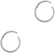 DENI 2 x Nose Rings Thin and Smooth Clicker Hinge, Diameter 8 mm, Thickness 0.8 mm, Very Easy to Put on, Silver, Silver
