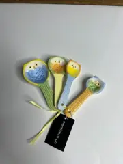 NEW Set Of 4 Ceramic Owl Measuring Spoons Pier 1 Tablespoon TBSP 1/2 1/4 Kitch