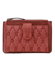 [PIERRE CARDIN] Pattern Embossed Leather Zip Wallet in Marsala