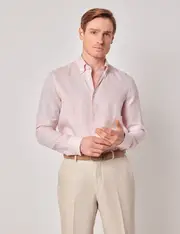 Hawes & Curtis Pink Pure Linen Slim Shirt | Button Down Collar Size: XXXL