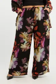 Multi Abstract Blurred Lined Wide Leg Pants