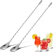 2pcs Mixing Bar Spoons,Stainless Steel Cocktail Spoon Long Attractive Spiral Design Perfect for Mixing Layering Drinks,Bar Spoon for Bartender or Home Use,Silver