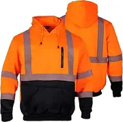 [FONIRRA] High Visibility Safety Sweatshirt ANSI Class 3 Fleece 1/4 Zip Pullover sweater with Black Bottom for Men