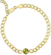 [JewelryWeb] 14k Yellow Gold 6mm Peridot Curb Chain Bracelet With Lobster Clasp and Including 3 Centimeters Extender. 18 Centimeters Link-Bracelet for Women and Men