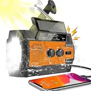 Portable Wind Up Emergency Radio with Phone Charger and 4000mAh Rechargeable Battery, Hand Crank Solar Radio with USB Charger, SOS Alarm, Flashlight & Reading Light,Orange
