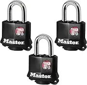 Master Lock 311TRI Keyed Alike Laminated Steel Padlock, 3-Pack, Black