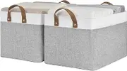 StorageWorks Storage Bins, Shelves Baskets for Organizing, Large Fabric Closet Organizers with Handles, Metal Frame, Gray and White, 2-Pack