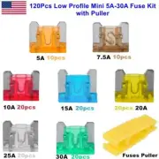 120 Pcs Low Profile Mini 5A-30A Fuse Kit with Puller Tool for Car Boat Truck SUV
