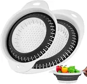 ALAHUGYEF Collapsible Colander with Handle, 2 Pcs Silicone Plastic Pasta Colanders & Food Strainers, Foldable Kitchen Strainers for Draining Vegetables Fruits