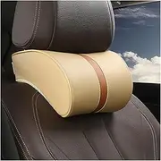 Car Neck Headrest Pillow PU Leather Neck Rest Cushion Auto Seat Head Neck Rest Pillow Pad Car Interior Accessories(Beige)