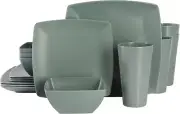 Soho Grayson Square Melamine Plastic Dinnerware Set Service for Four 16pcs Green