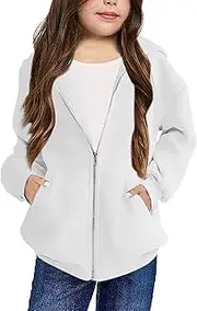 [Bingerlily] Girls Zip Up Hoodies Long Sleeve Casual Oversized Jackets with Pocket Loose Cute Tops for 4-13 Years
