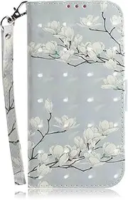 MojieRy Phone Cover Wallet Folio Case for Oppo A96 5G, Premium PU Leather Slim Fit Cover for A96 5G, 2 Card Slots, Fitting Cover, Magnolia Flower