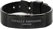 [Generic] Logger Black Shark Mesh Bracelet - Totally Awesome Gifts for Christmas and Birthday Celebration, Confidence and Hope for Loggers, Small, Silver Plated Zinc, Cubic Zirconia