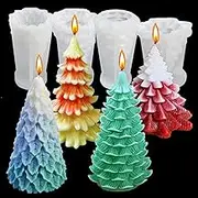 4PCS Christmas Tree Silicone Mold, 3D Candle Molds for Candle Making, Tree Shaped Silicone Epoxy Resin Mold, Ornament Mould for DIY Wax Candle Soap Art Craft Cake Chocolate Home Decor
