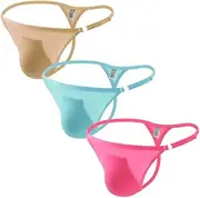 [Golirsteca] Men's Low Rise Ice Silk G-String Thongs Underwear with Adjustable Button Waistband Breathable Smooth Thong Panties