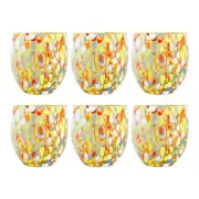 Murano Glass Drinking Glass Tumblers Set of Six 6 Yellow Multi Venice Millefiori