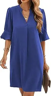 [Famulily] Women's V-Neck Half Sleeve Shirt Dress Elegant Summer Casual Plain Short Dress S-XXL
