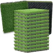 Windyun 48 Pack Artificial Grass Turf Interlocking Deck Tiles 12" x 12" Thick Synthetic Square Fake Grass Interlocking Turf Self Draining Grass Tiles for Patio Indoor Outdoor Floor Decorations