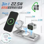 【限時免運優惠】MINIQ 3IN1 22.5W 鋁合金磁吸無線充電器(手機/手錶/耳機) 台灣製造、通過BSMI認證