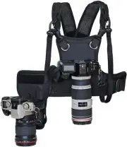 Multi Camera Carrying Photographer Vest With Secure Locking System Black