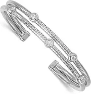 [JewelryWeb] 6mm 925 Sterling Silver Rhodium Plated Textured CZ Simulated Diamond Moveable Wrap Bangel Bracelet-Wrap-Bracelet for Women