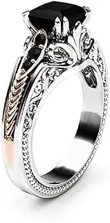 [UNIQUFERANGER] Vintage 925 Sterling Silver Black Gem Ring Cocktail Rings Square Cut Black Onyx Marcasite Cubic Zirconia Anniversary Promise Ring CZ Eternity Engagement Wedding Band Ring for Women (US Code 5-10)