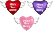 Miss You Baby Heavenly Balloons heart shaped with angel wings