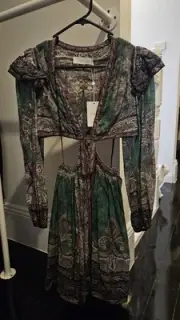 Zimmermann Anneke Ruffle Mini Dress | Teal Paisley, Cotton, Cut Out, Puff Sleeve