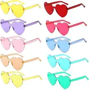 YOMAIDO Party Glasses 10 Pack, Rimless Heart Shaped| Retro Round Sunglasses, Multipack Eyewear for Party Fancy Dress Costume, Love Heart| Funky Glasses for Men Women Boys Girls Adults & Kids